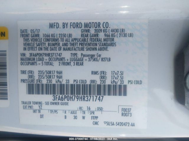 3FA6P0H79HR371747 Ford FUSION SE