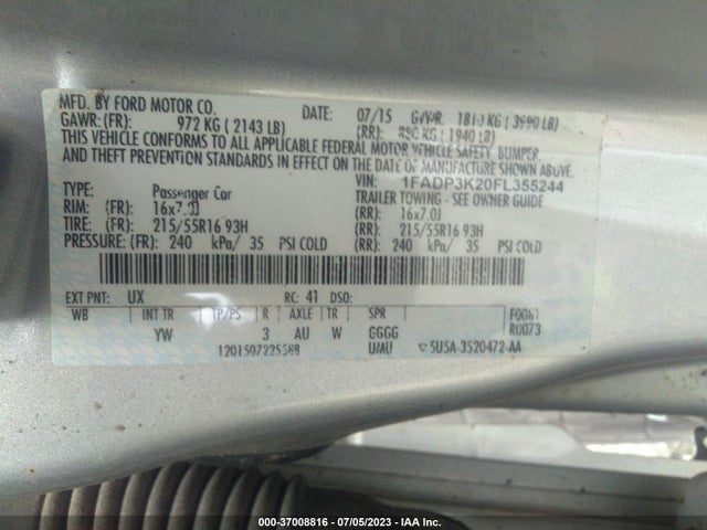 Ford FOCUS SE 2015 1FADP3K20FL355244 Image 9