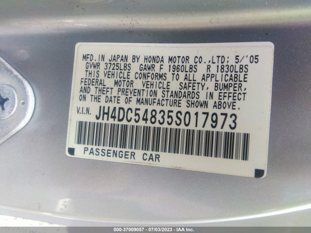 2005 ACURA RSX VIN: JH4DC54835S017973