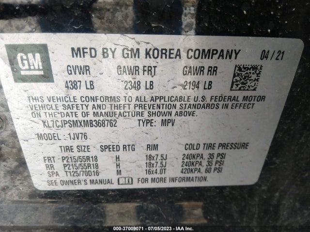 Chevrolet Trax Lt 2021 KL7CJPSMXMB368762 Image 9