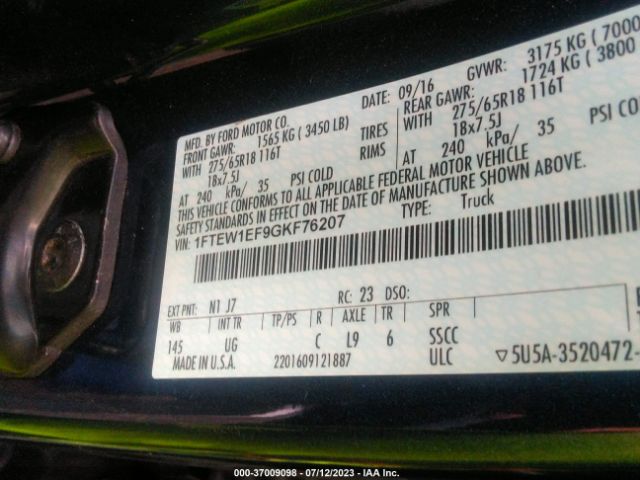 1FTEW1EF9GKF76207 Ford F-150 Xlt