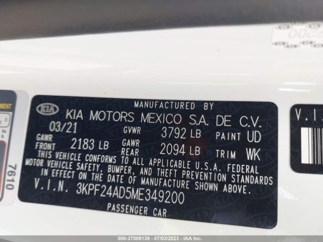 3KPF24AD5ME349200 KIA Forte Lxs