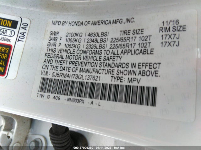 Honda Cr-v Ex-l 2016 5J6RM4H73GL137621 Image 9