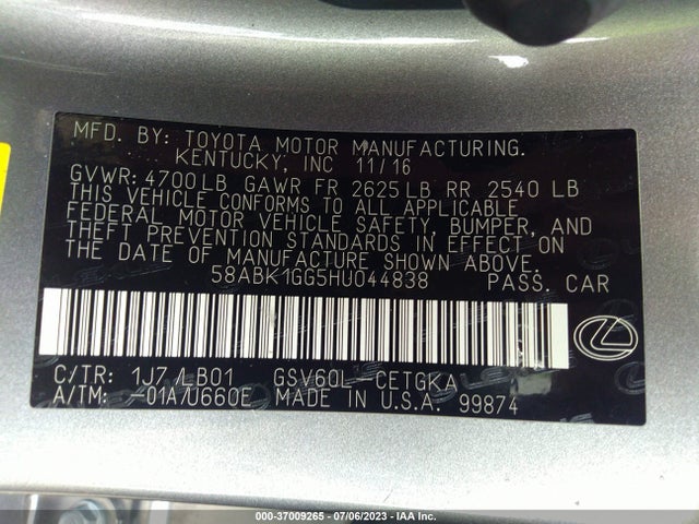 2017 Lexus ES, VIN: 58ABK1GG5HU044838