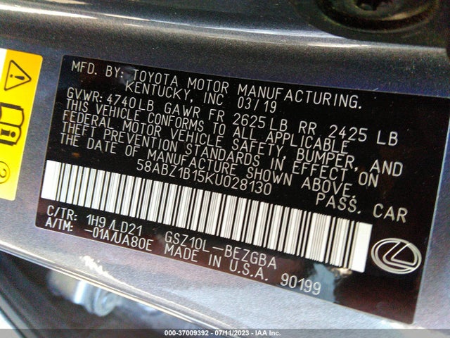 58ABZ1B15KU028130 Lexus Es Es 350
