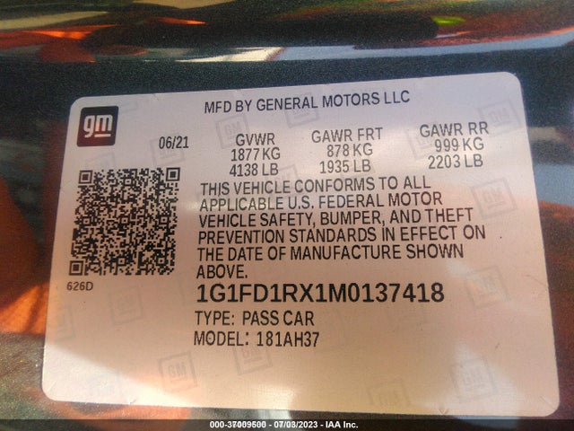 Chevrolet Camaro 2lt 2021 1G1FD1RX1M0137418 Image 9