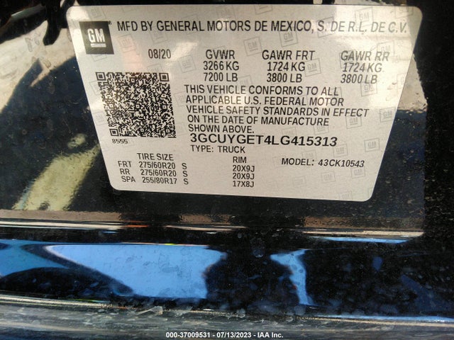 2020 CHEVROLET SILVERADO 1500 LTZ VIN: 3GCUYGET4LG415313