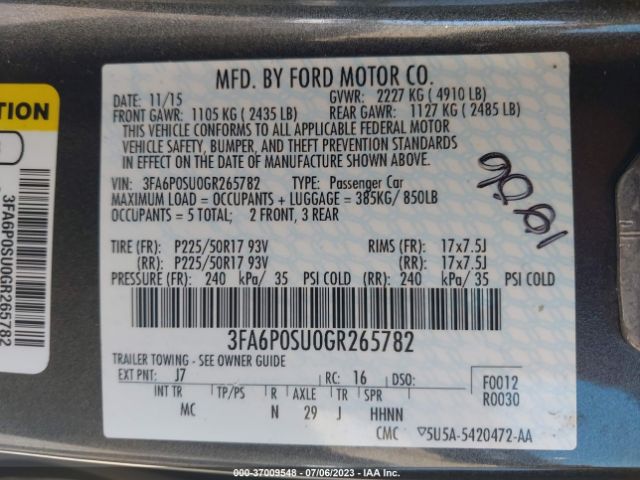 3FA6P0SU0GR265782 Ford Fusion Energi Titanium