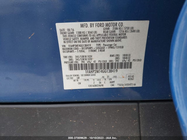 Ford SEDAN POLICE INTERCEPTOR 2016 1FAHP2MT4GG138419 Image 9