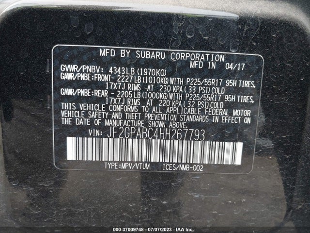 2017 SUBARU CROSSTREK PREMIUM VIN: JF2GPABC4HH267793