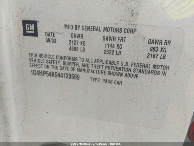2004 Buick Lesabre Custom მანქანა იყიდება აუქციონზე, vin: 1G4HP54K944120669, აუქციონის ნომერი: 37009833