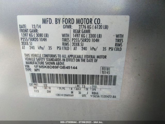 1FM5K8D89FGB45144 Ford EXPLORER XLT