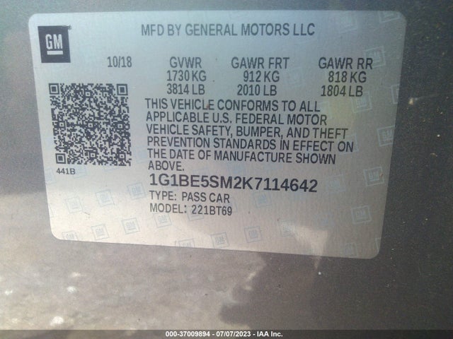 Chevrolet CRUZE LT 2019 1G1BE5SM2K7114642 Image 9