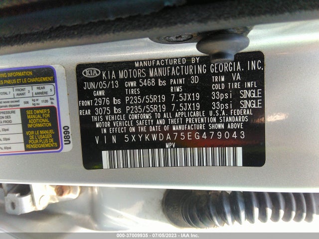 2014 KIA SORENTO SX VIN: 5XYKWDA75EG479043