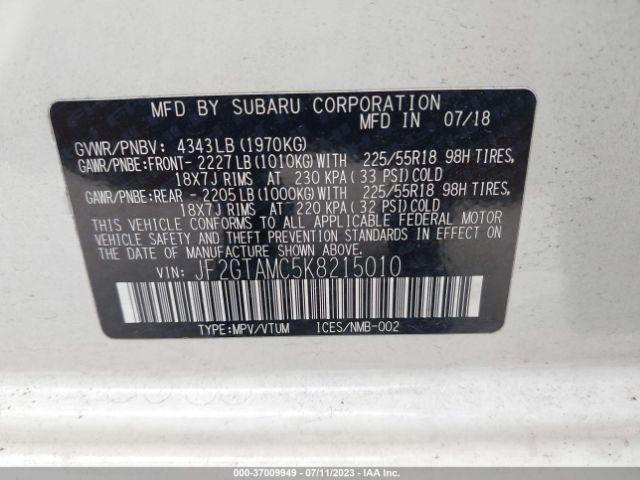 JF2GTAMC5K8215010 Subaru Crosstrek Limited