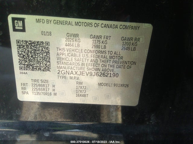 Chevrolet EQUINOX LT 2018 2GNAXJEV9J6262190 Image 9