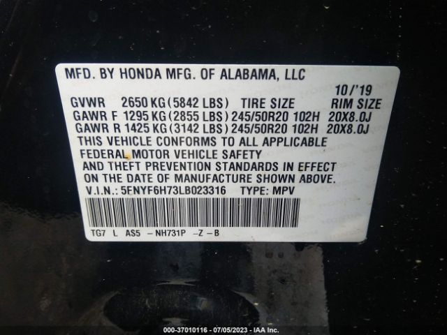 5FNYF6H73LB023316 Honda Pilot Black Edition