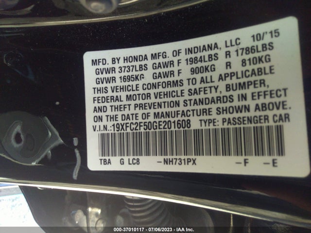 Honda Civic Sedan Lx 2016 19XFC2F50GE201608 Image 9