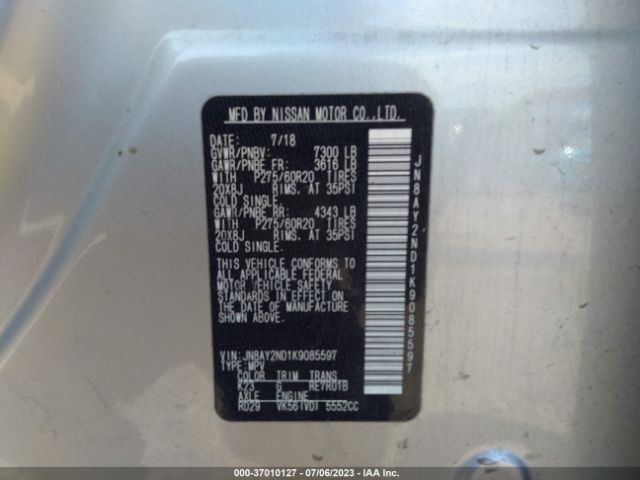 JN8AY2ND1K9085597 Nissan Armada Sl