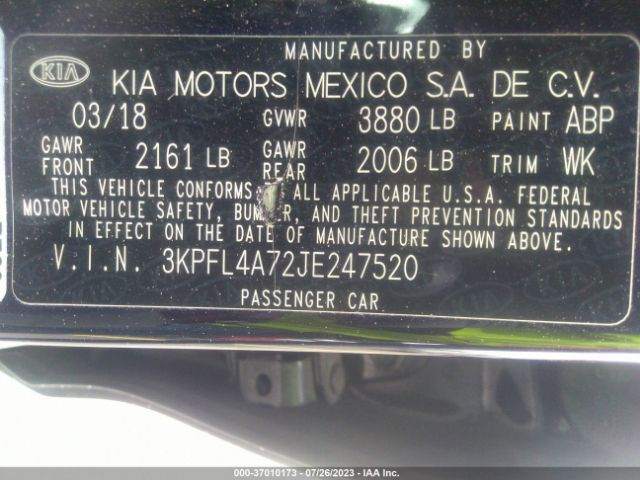 3KPFL4A72JE247520 KIA FORTE LX