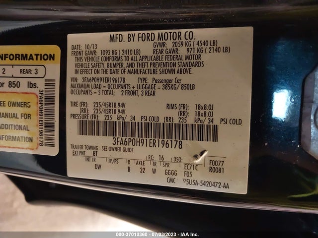 Ford FUSION SE 2014 3FA6P0H91ER196178 Image 10