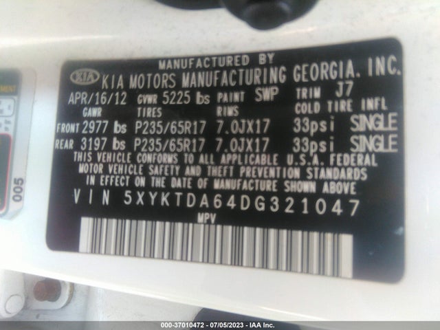 2013 KIA SORENTO LX VIN: 5XYKTDA64DG321047