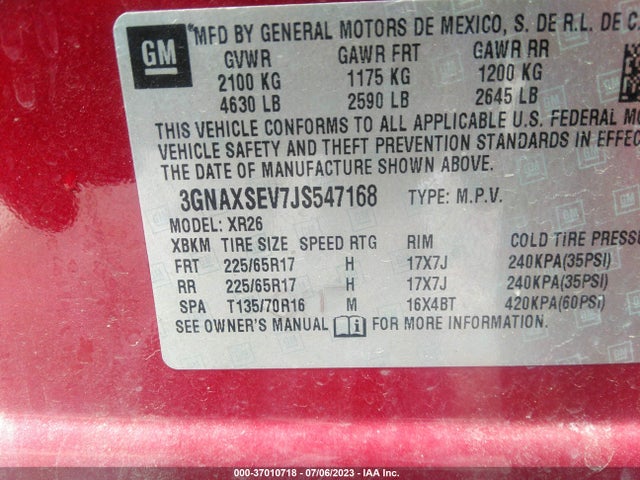 Chevrolet EQUINOX LT 2018 3GNAXSEV7JS547168 Image 9