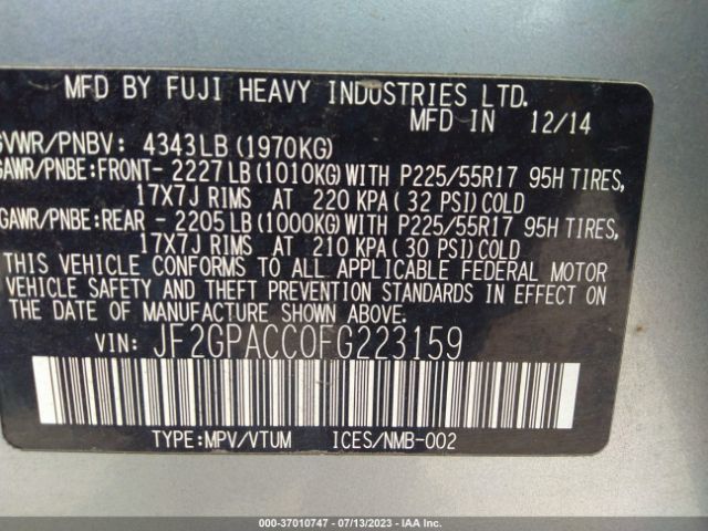 JF2GPACC0FG223159 Subaru Xv Crosstrek Premium
