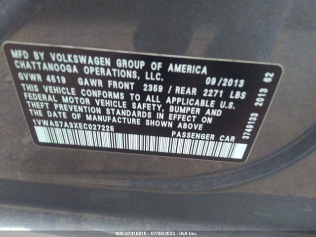 Volkswagen Passat 1.8t Wolfsburg Edition 2014 1VWAS7A3XEC027225 Image 9