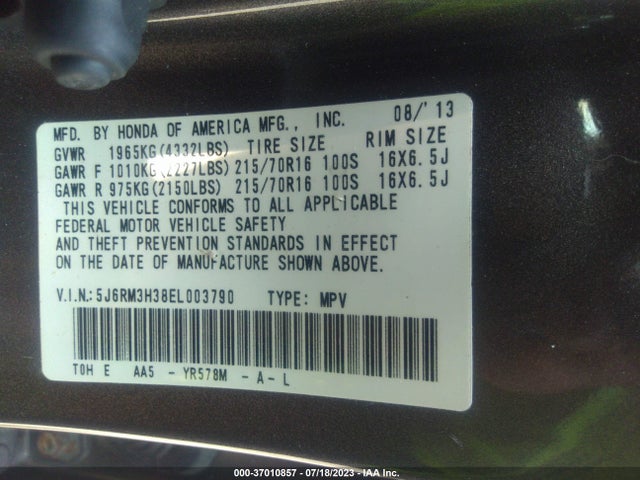 2014 HONDA CR-V LX VIN: 5J6RM3H38EL003790