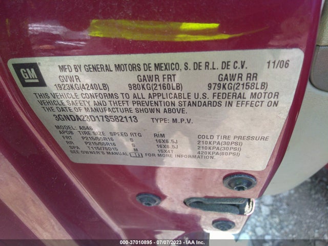 2007 CHEVROLET HHR LT VIN: 3GNDA23D17S582113
