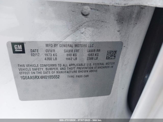 1G6AA5RX4H0185652 Cadillac Ats Sedan Rwd