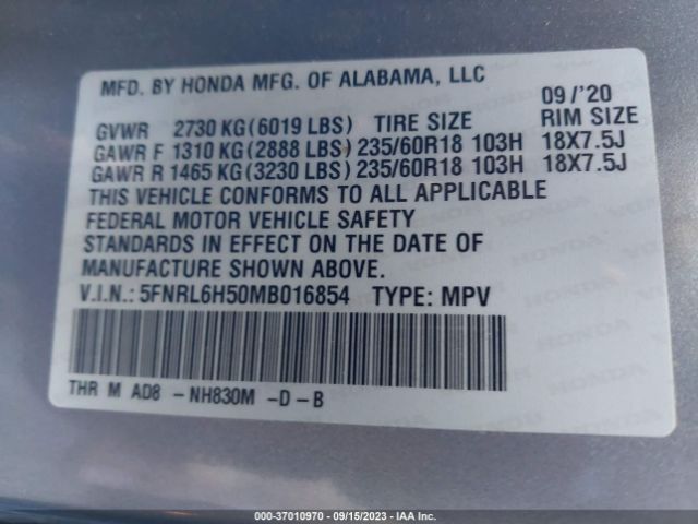 5FNRL6H50MB016854 Honda ODYSSEY EX