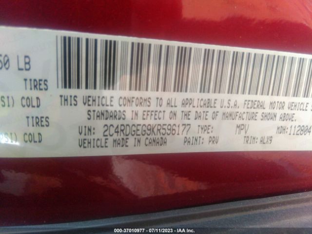 2C4RDGEG9KR596177 Dodge Grand Caravan Gt