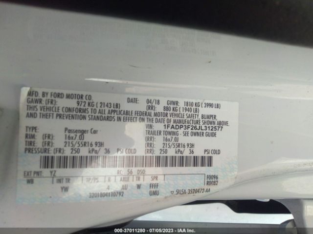1FADP3F26JL312577 Ford FOCUS SE