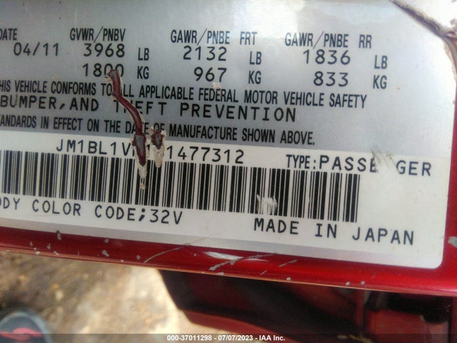 2011 MAZDA MAZDA3 VIN: JM1BL1VF1B1477312
