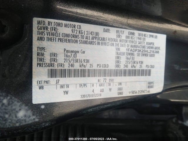 Ford FOCUS SE 2017 1FADP3K25HL216388 Image 9