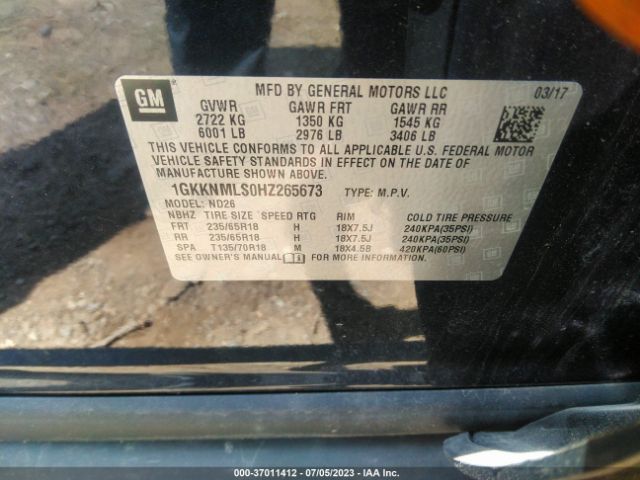 1GKKNMLS0HZ265673 GMC ACADIA SLT