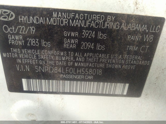 Hyundai ELANTRA SEL 2020 5NPD84LF0LH558018 Image 9