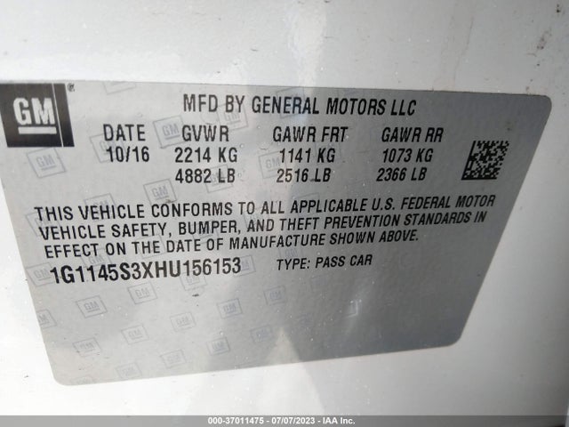 Chevrolet Impala Premier 2017 1G1145S3XHU156153 Image 9