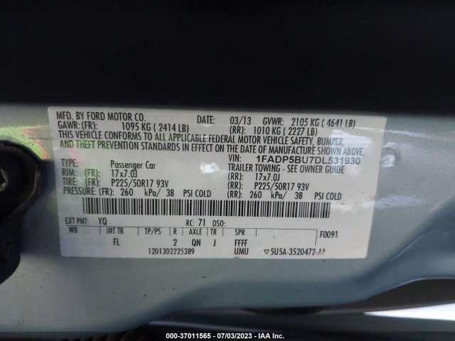 2013 FORD C-MAX HYBRID SEL VIN: 1FADP5BU7DL531930