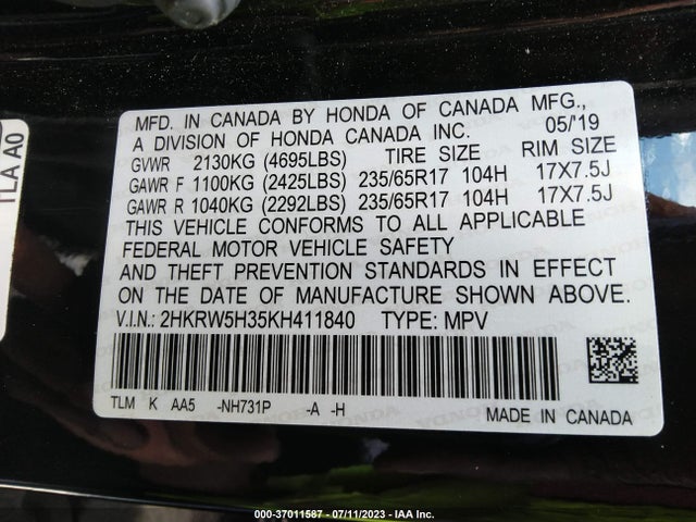 Honda CR-V LX 2019 2HKRW5H35KH411840 Image 9