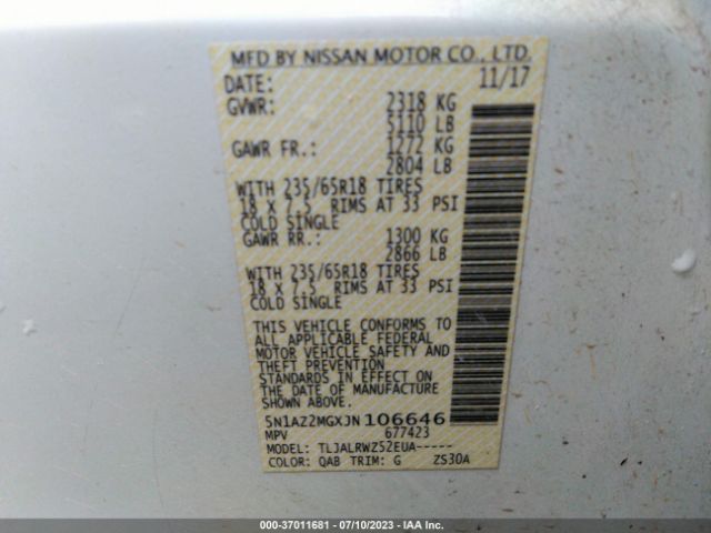 5N1AZ2MGXJN106646 Nissan MURANO SL