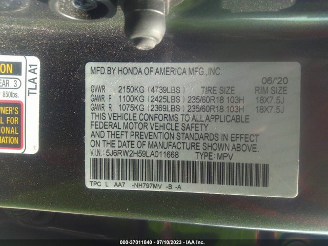 Honda CR-V EX 2020 5J6RW2H59LA011668 Image 9