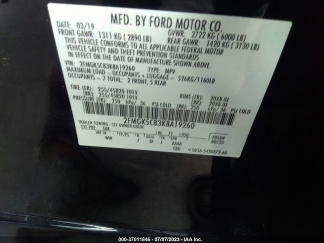 2FMGK5C83KBA19260 Ford FLEX SEL