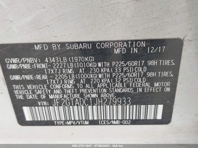 JF2GTADC1JH279933 Subaru Crosstrek Premium