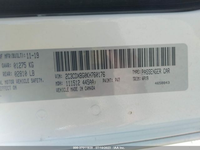 2C3CDXBG0KH760176 Dodge Charger Sxt