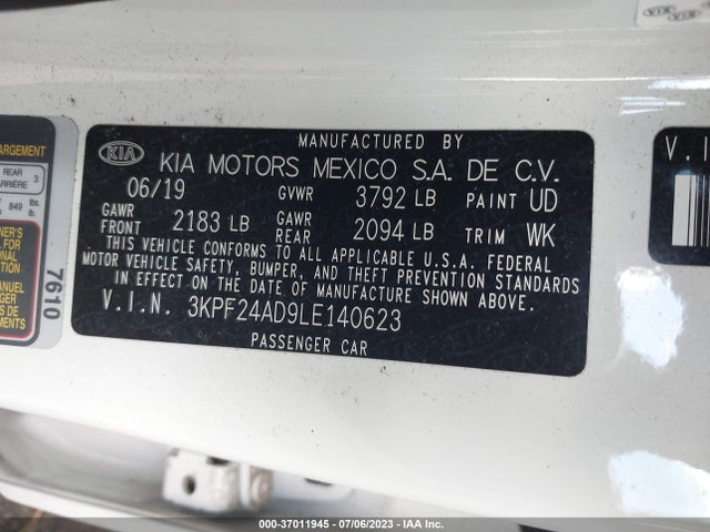 2020 KIA FORTE LXS VIN: 3KPF24AD9LE140623