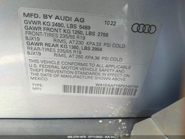 WA1EAAFY5P2048799 Audi Q5 S Line Premium Plus