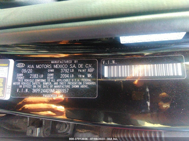 2021 KIA FORTE LXS VIN: 3KPF24AD9ME286957
